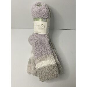 Lemon Loves Earth Socks Purple Gray 5-9.5 Warm Cozy Crew Fuzzy 3 Pairs